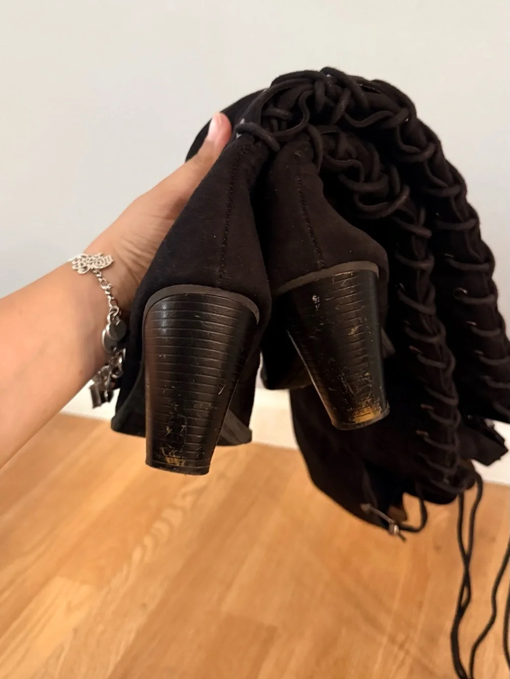 Women's Black Over-the-Knee Lace-Up Buckle Boots